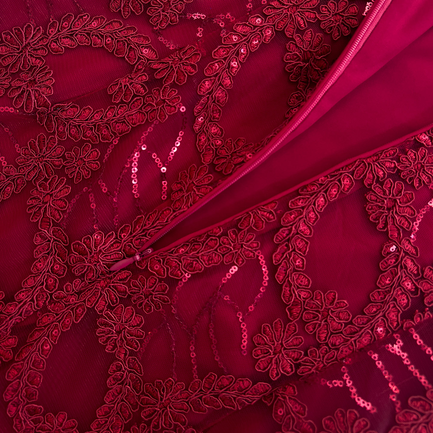 Burgundy Lace Sequin Qipao Dress 67003