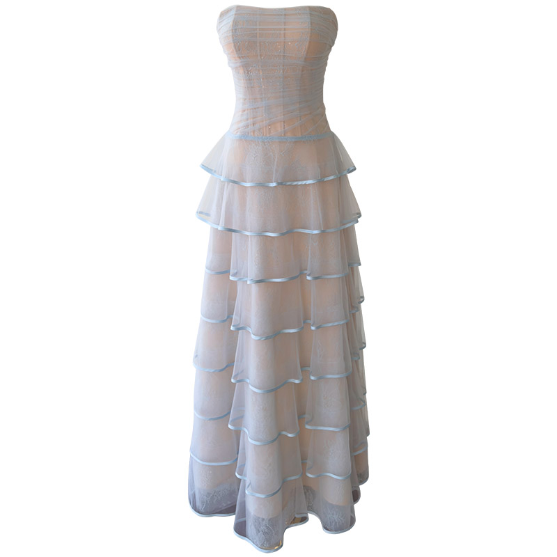 Light Blue Strapless Tiered Tulle Cake Dress69671