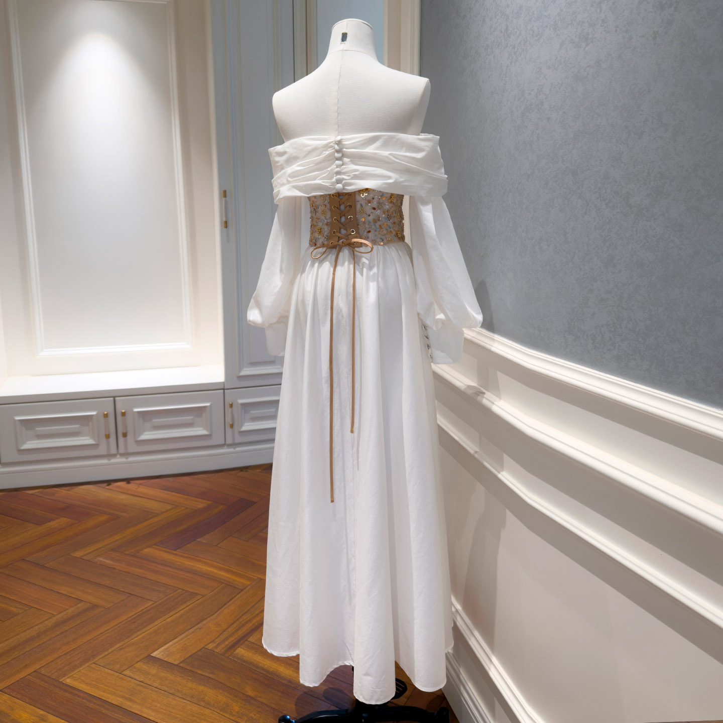 Elegant White Off-the-Shoulder Puff Sleeve Gown69613