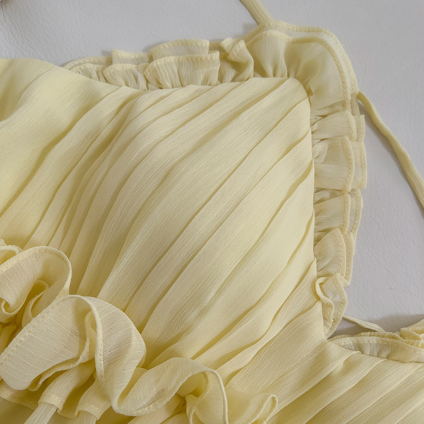 Butter Yellow Asymmetrical Ruffle Halter Maxi Dress69172