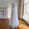 White Tulle Pearl Strap Tiered Cake Maxi Dress69588