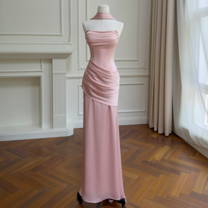 Soft Dusty Pink Strapless Evening Gown69615