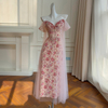 Atmospheric pink floral evening gown69666