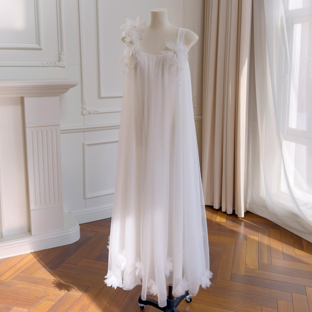 White 3D Floral Tulle Fairy Maxi Dress69590