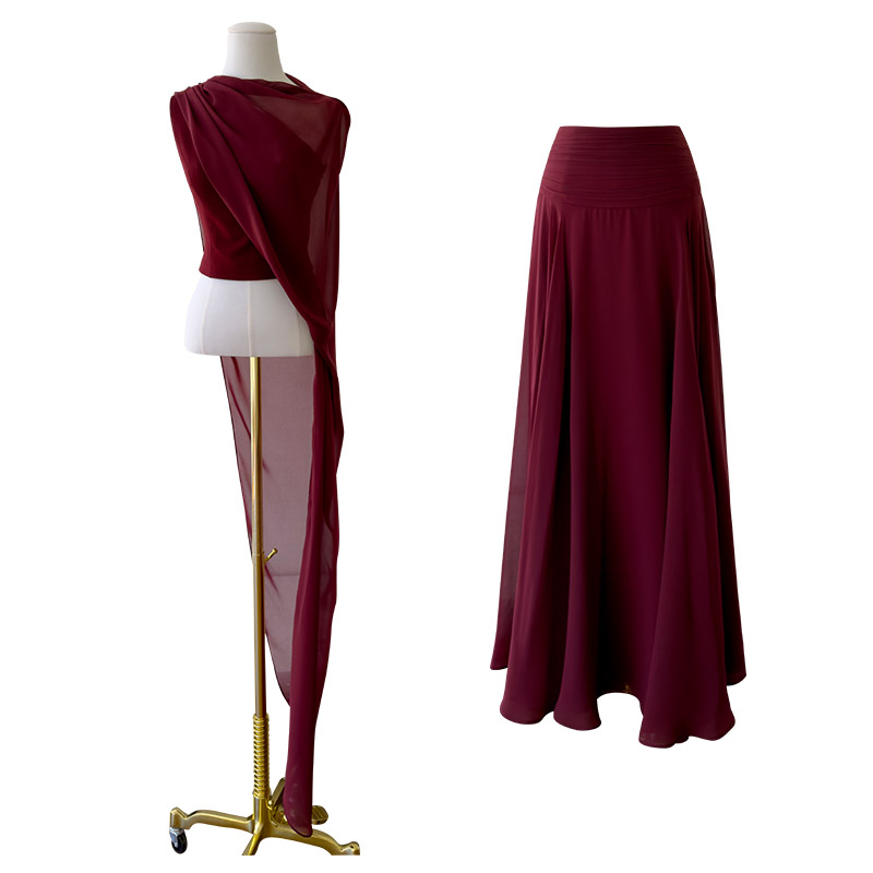 Irregular Elegant Off-the-Shoulder Sheer Chiffon Two-Piece Set71522+51437