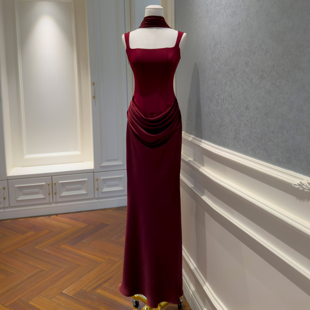 French Style Elegant Sexy Dress, Minimalist Fashion Slim Fit Hip-Wrapped Evening Gown, Light Luxury Long Dress for Women69564