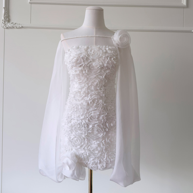 New European and American Style Sexy Square Neck Floral Bodycon White Sleeveless Spaghetti Strap Fluffy Ball Gown Dress69573