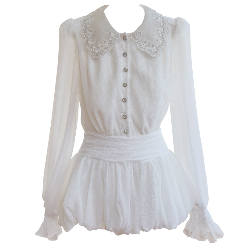 French Luxury Style White Long-Sleeve Romper Dress69628