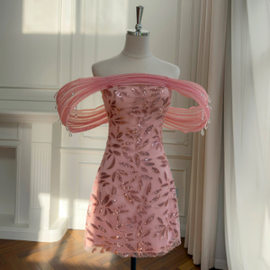 Yigelila 2026 Spring Festival New Arrival, Pink Embroidered Strapless Dress, Off-Shoulder Soft Tulle Crystal Decor Evening Dress69584