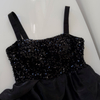 French Elegant Celebrity Style Black Sexy Spaghetti Strap Tube Evening Dress, Sequin Velvet Mesh Patchwork Dress69538