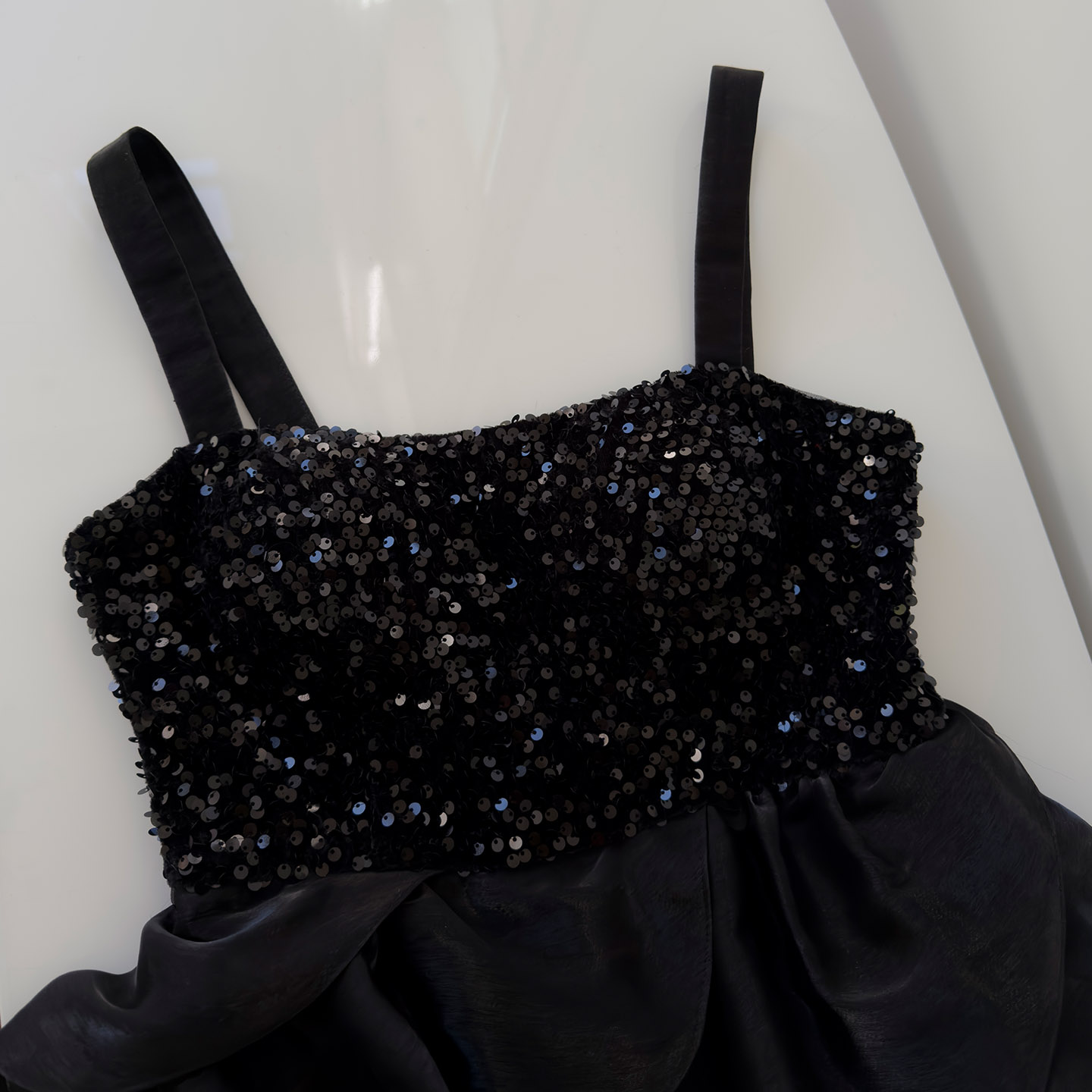 French Elegant Celebrity Style Black Sexy Spaghetti Strap Tube Evening Dress, Sequin Velvet Mesh Patchwork Dress69538