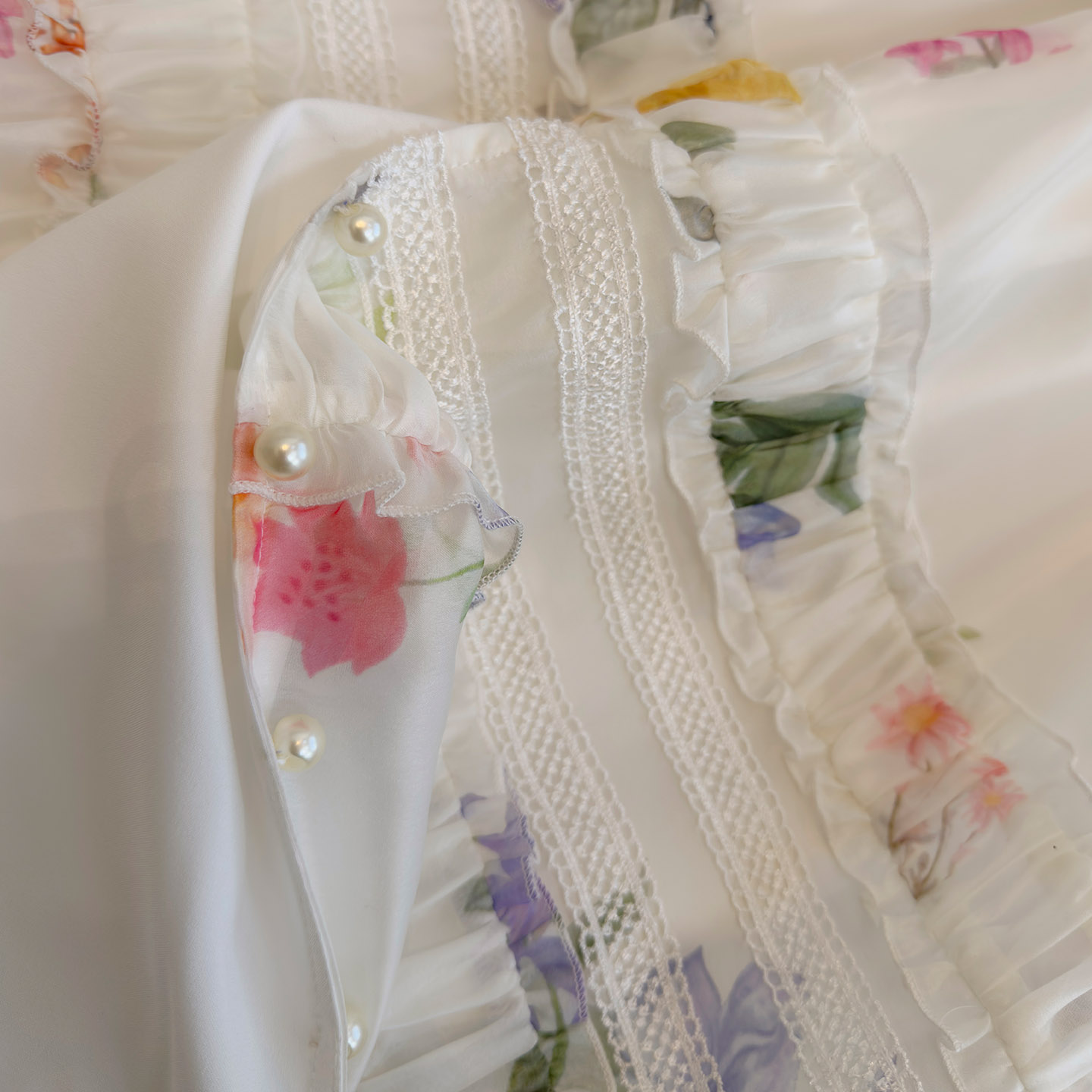 French Vacation Style V-Neck Printed Patchwork Ruffle Pleated A-Line Fairy Maxi Dress68678