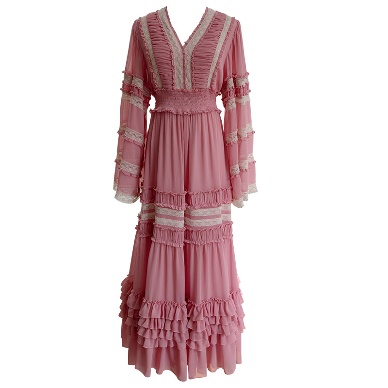 Yigelila 2026 Early Spring New Arrival, Cherry Blossom Rose Pink Long Sleeve Waist-Fitted Elegant Daily Long Dress69630
