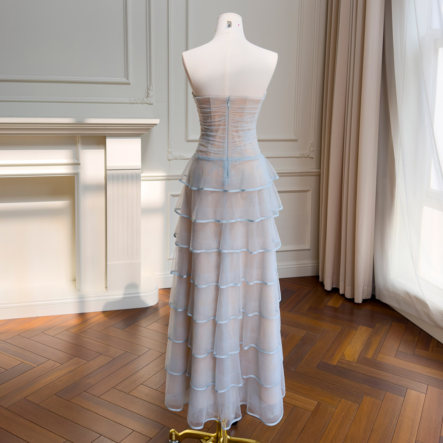 Light Blue Strapless Tiered Tulle Cake Dress69671