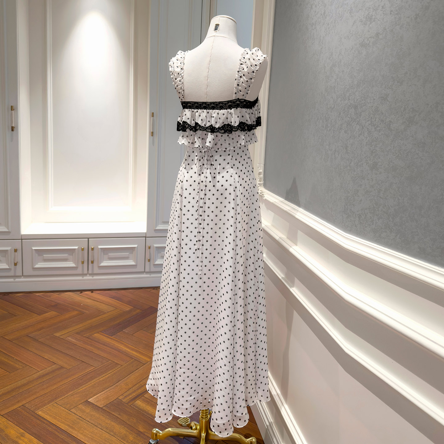 Elegant Polka Dot Ruffle Spaghetti Strap Dress69646