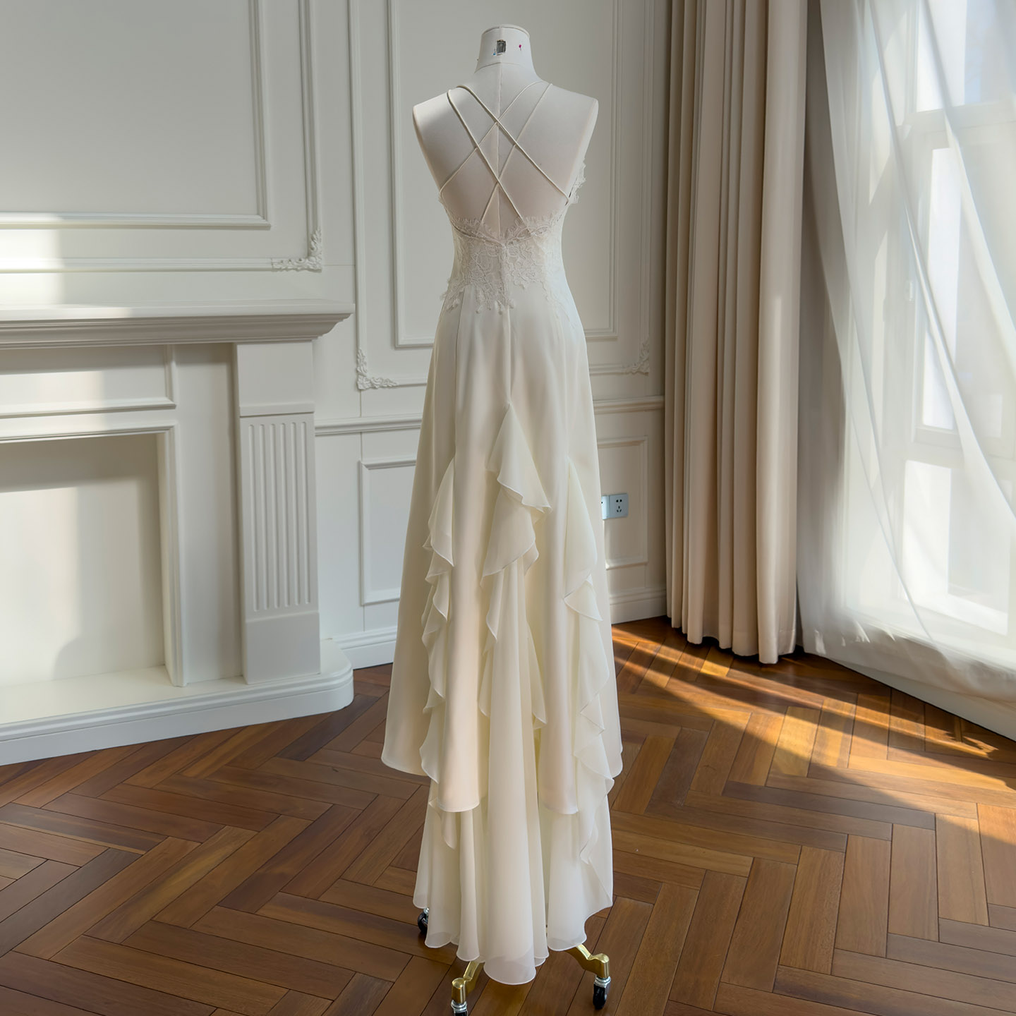 Ivory Moonlight Cap Sleeve High-Low Train Maxi Gown69652