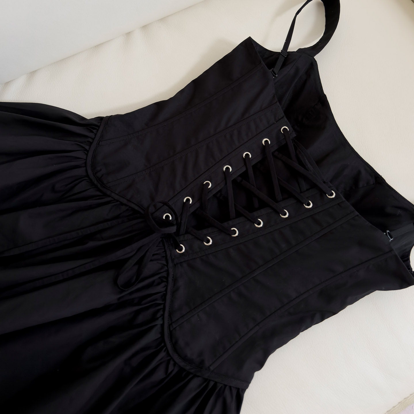 Black Corset Waist Vintage Tiered Maxi Dress69657