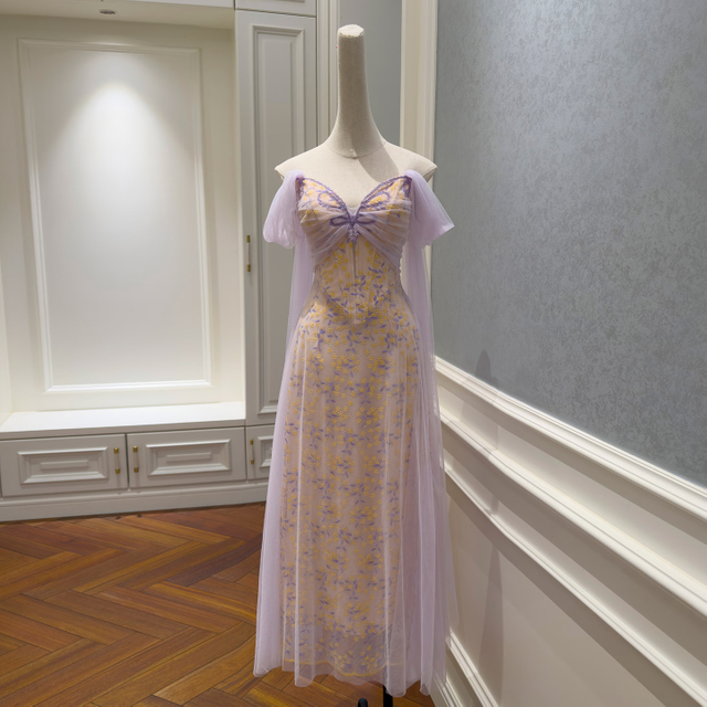 Lavender Off-the-Shoulder Butterfly Strapless Tulle Dress69689