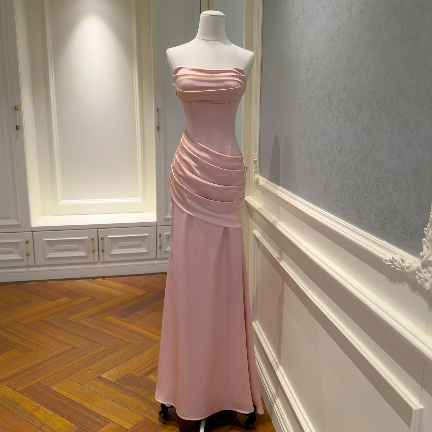 Soft Dusty Pink Strapless Evening Gown69615