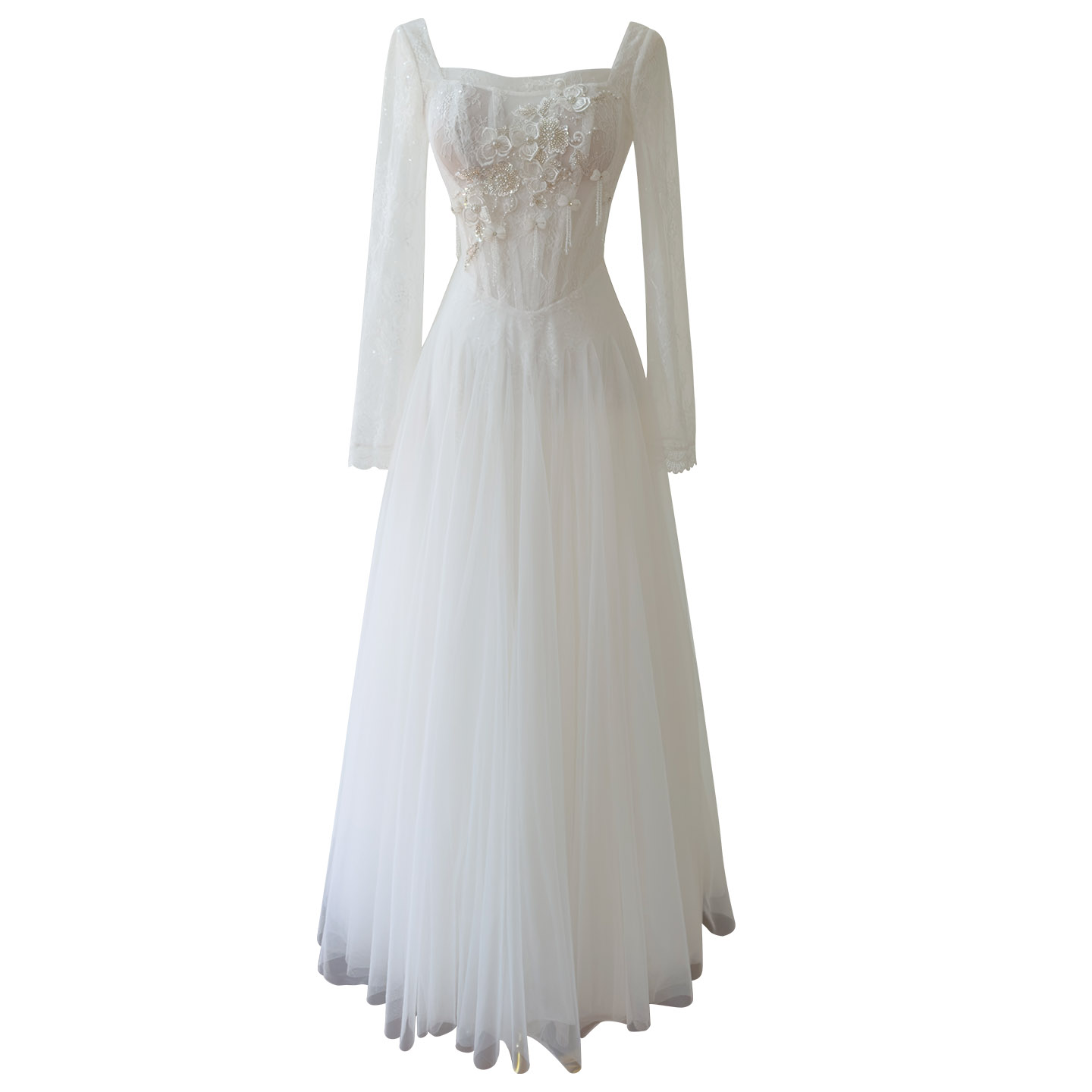 Gentle and elegant white tulle dress69595