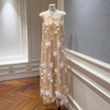 Champagne Halter 3D Floral Tulle Maxi Dress69658