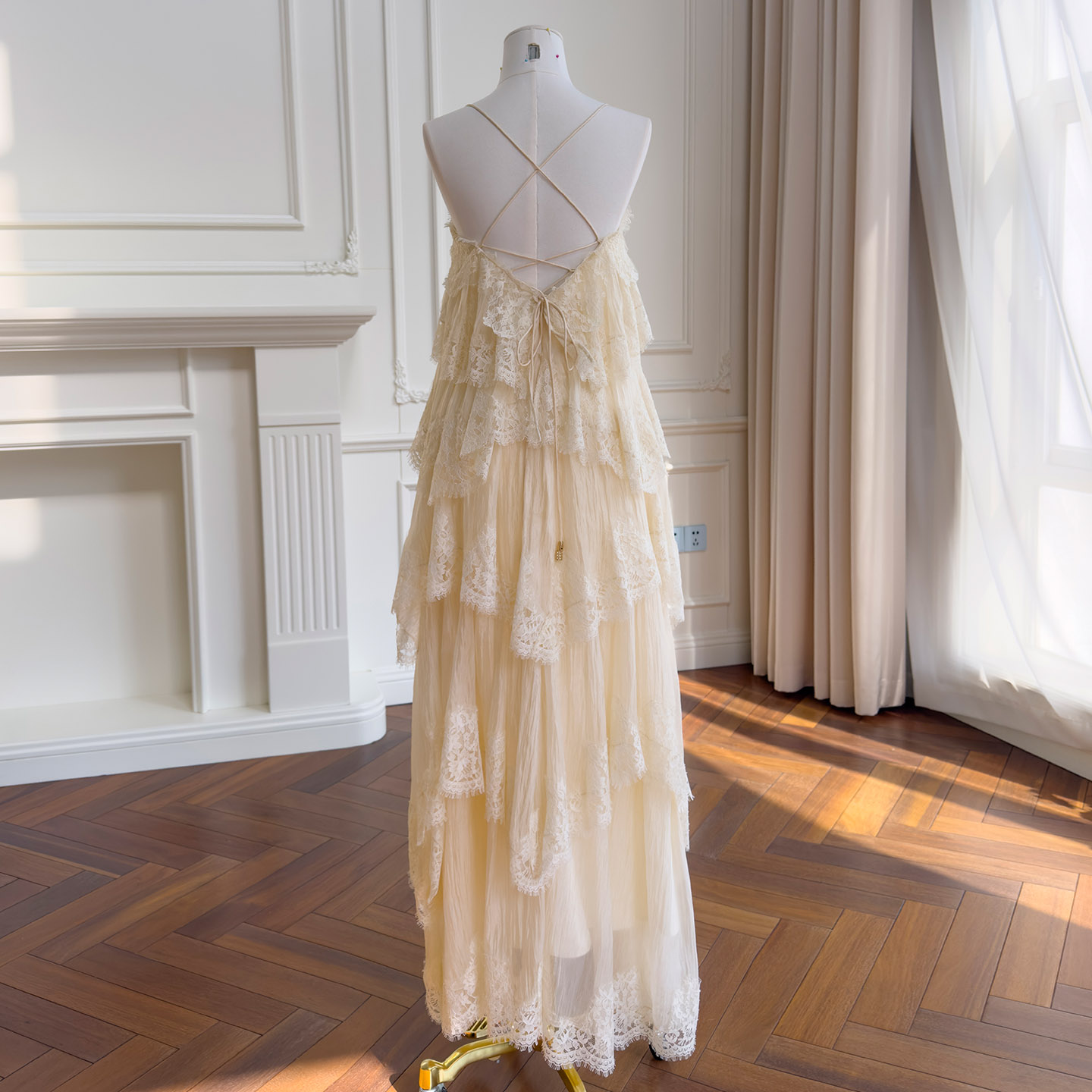 Atmospheric Apricot Lace Spaghetti Strap Dress69691