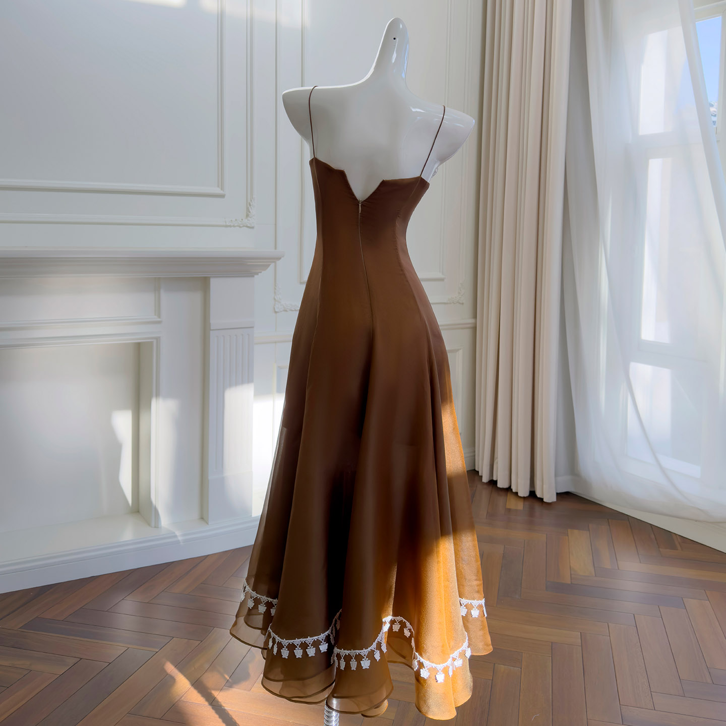 Sweet & Spicy Spaghetti Strap Tube Dress, Sexy Party Evening Gown, French Elegant Slim Fit Flared Long Dress69575