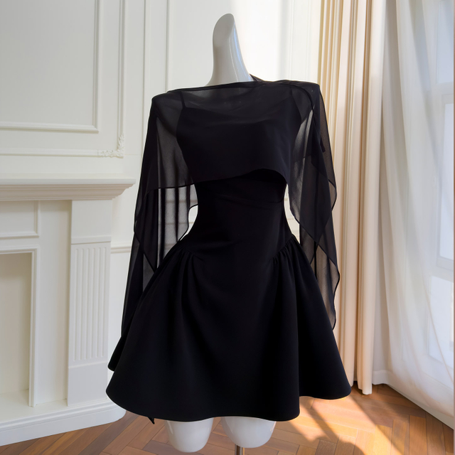 Dark Style New Dress, Slim Fit Sexy Waist-Fitted Spaghetti Strap Dress & Sheer Mesh Top 2-Piece Se69619