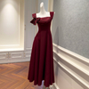 Burgundy Square Neck Spaghetti Strap Evening Dress, French Princess Long Dress for Party, Annual Meeting & Host69609