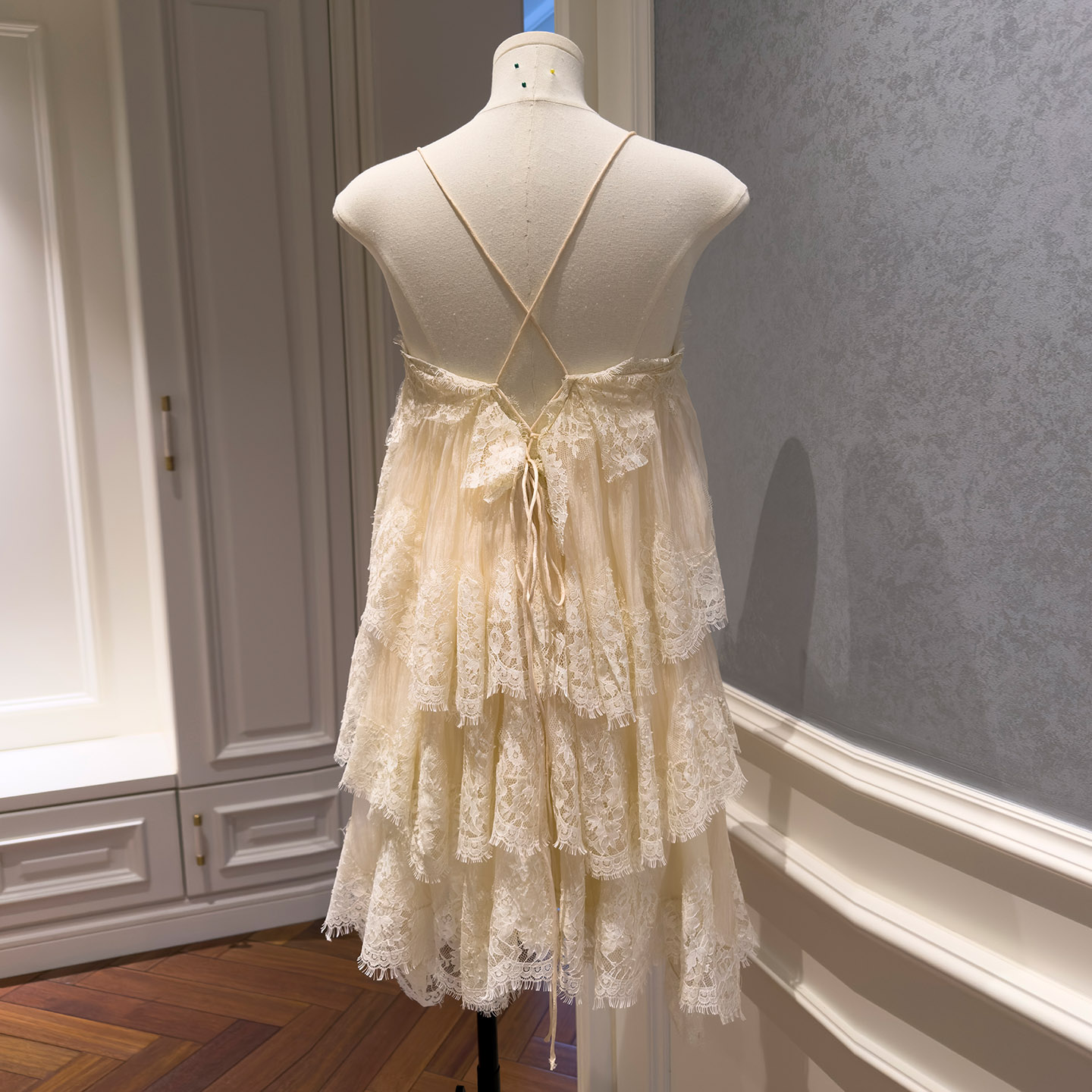 Apricot Lace Tiered Spaghetti Strap Cake Mini Dress69682