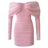 Pink Off Shoulder Ruched Party Dress 69542