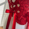 Red Lace Bustier Two-Piece Set with Lace-Up Sides71514+51440