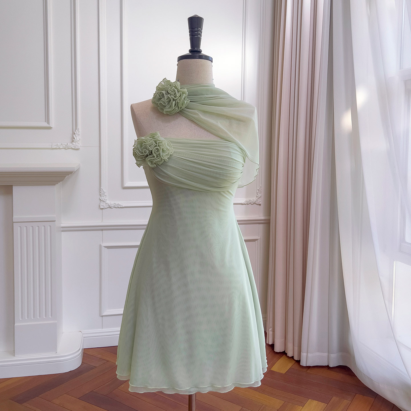 Ruched Bodice Chiffon Dress 69488