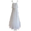 White Tulle Pearl Strap Tiered Cake Maxi Dress69588