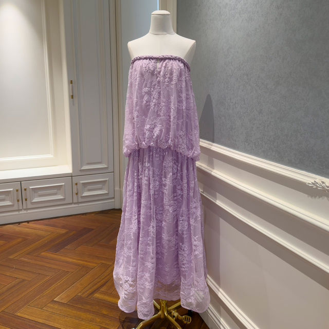 Misty Lavender Strapless Lace Dress69712