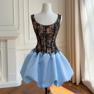 Sweet yet edgy color-block corset bubble dress69740
