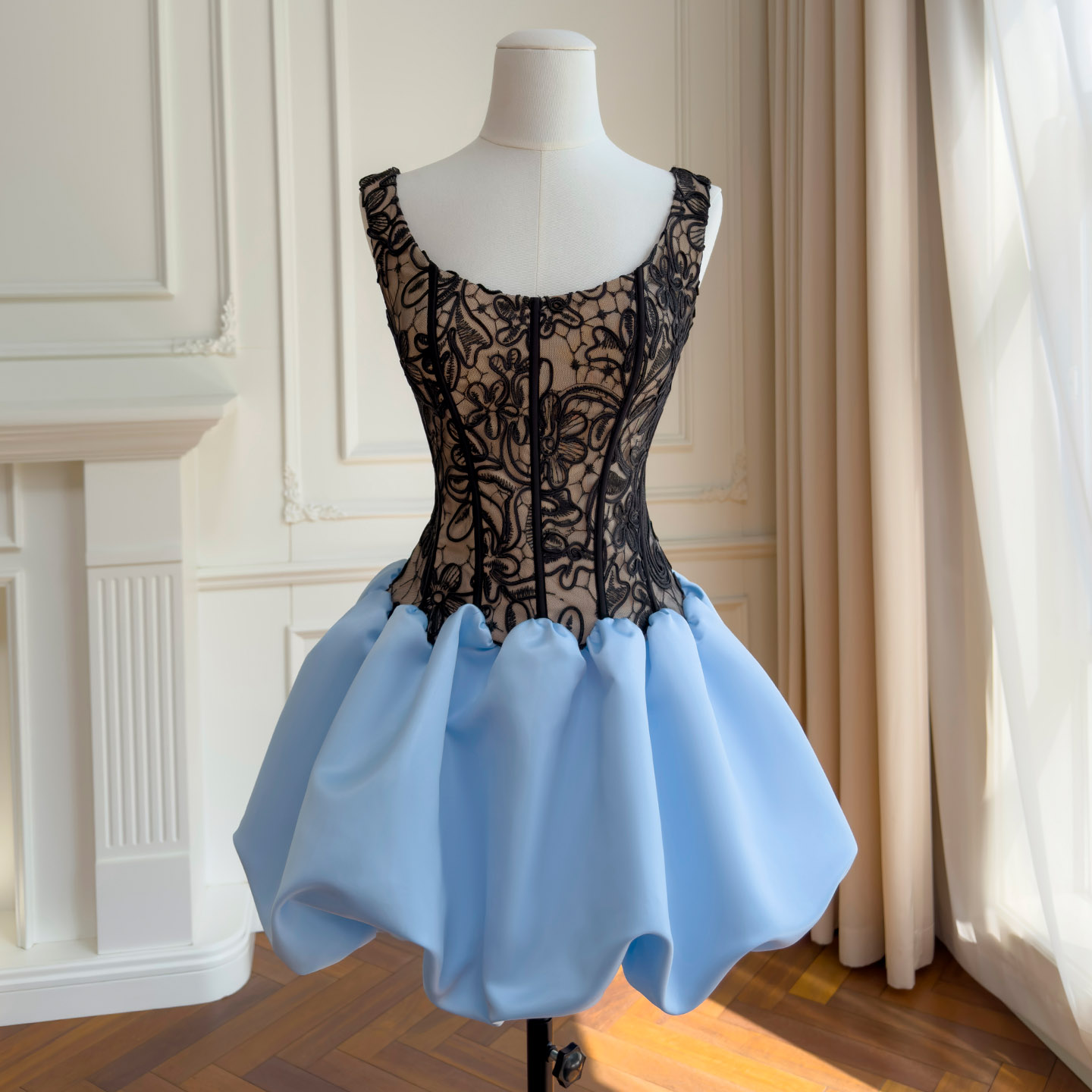 Sweet yet edgy color-block corset bubble dress69740