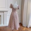 Peach-pink Sleeveless Backless Elegant Long Tweed Dress