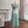 Elegant Mint Green Satin Square Neck Maxi Dress69549