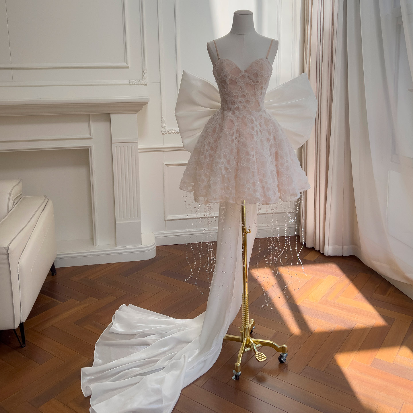 Pink Spaghetti Strap Crystal Fringe Cocktail Dress69487