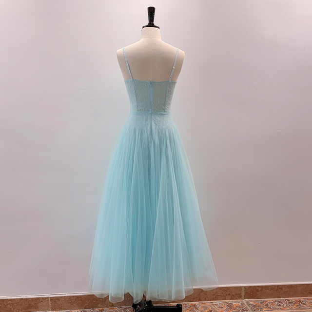 Light Blue Lace Corset Spaghetti Strap Maxi Dress69558