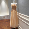 Champagne Off-the-Shoulder Embroidered Tulle Gown69642