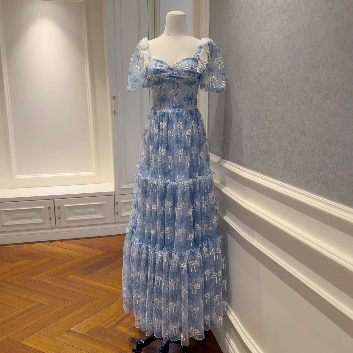 Dusty Blue Lace Embroidered Tulle Dress69660