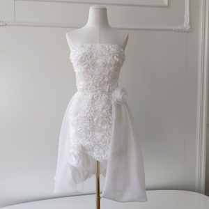 New European and American Style Sexy Square Neck Floral Bodycon White Sleeveless Spaghetti Strap Fluffy Ball Gown Dress69573