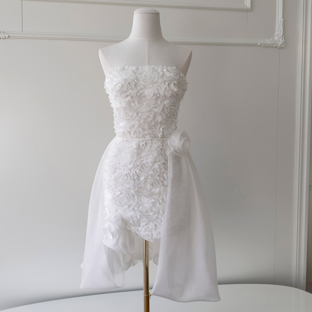 New European and American Style Sexy Square Neck Floral Bodycon White Sleeveless Spaghetti Strap Fluffy Ball Gown Dress69573