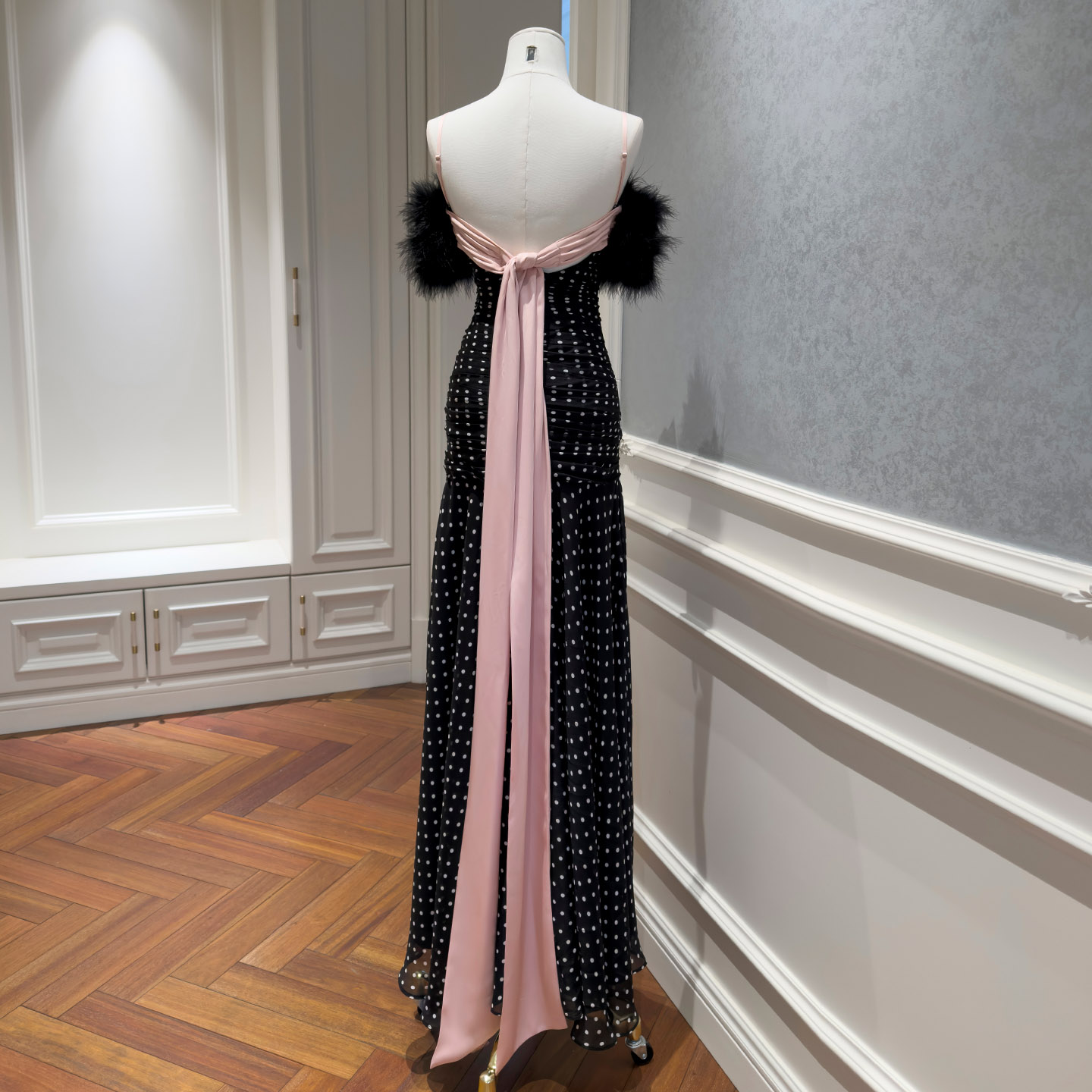 2026 Summer New European & American Style Women's Dress, Elegant Polka Dot Strapless Long Dress with Streamer, Sexy Slim Fit Fashion Dress69585