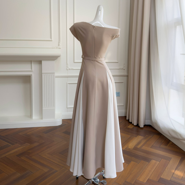 Yigelila 2026 Spring New Arrival, Tea White Patchwork Elegant Long Waist-Fitted Slim Evening Dress69599