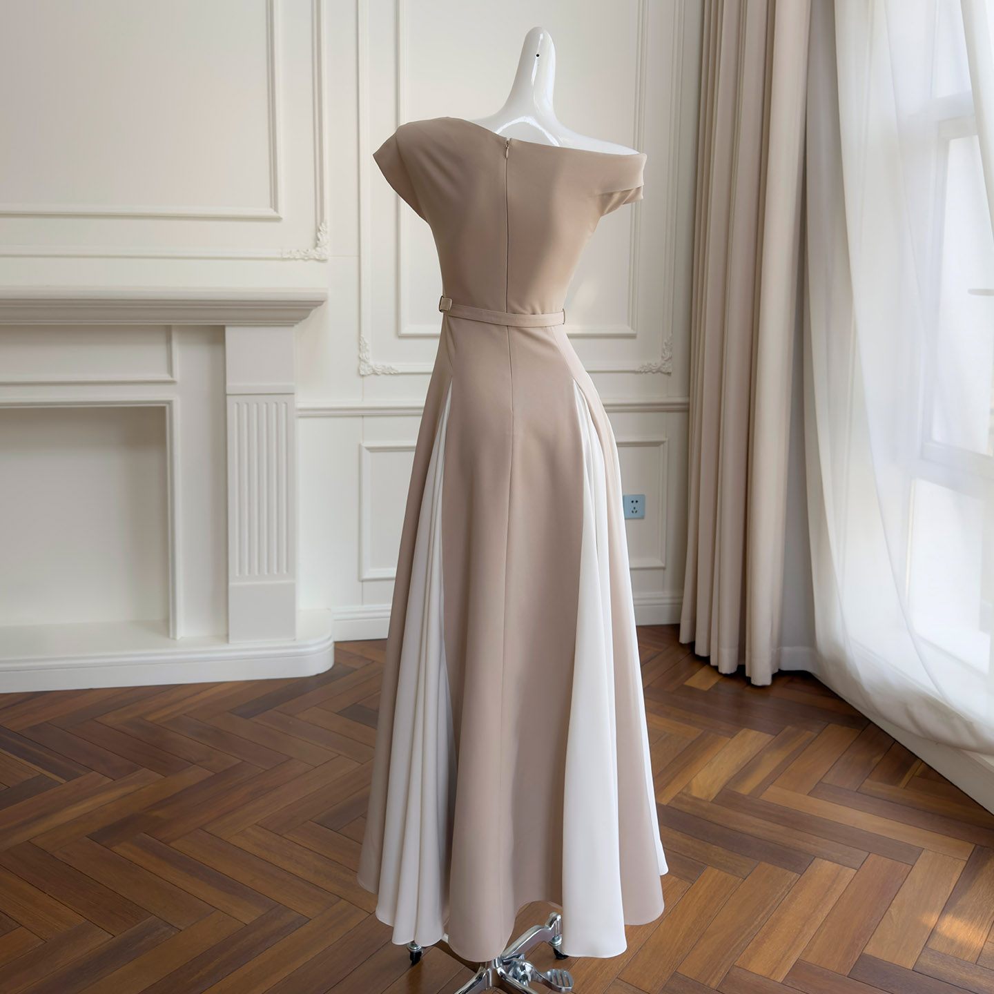 Yigelila 2026 Spring New Arrival, Tea White Patchwork Elegant Long Waist-Fitted Slim Evening Dress69599