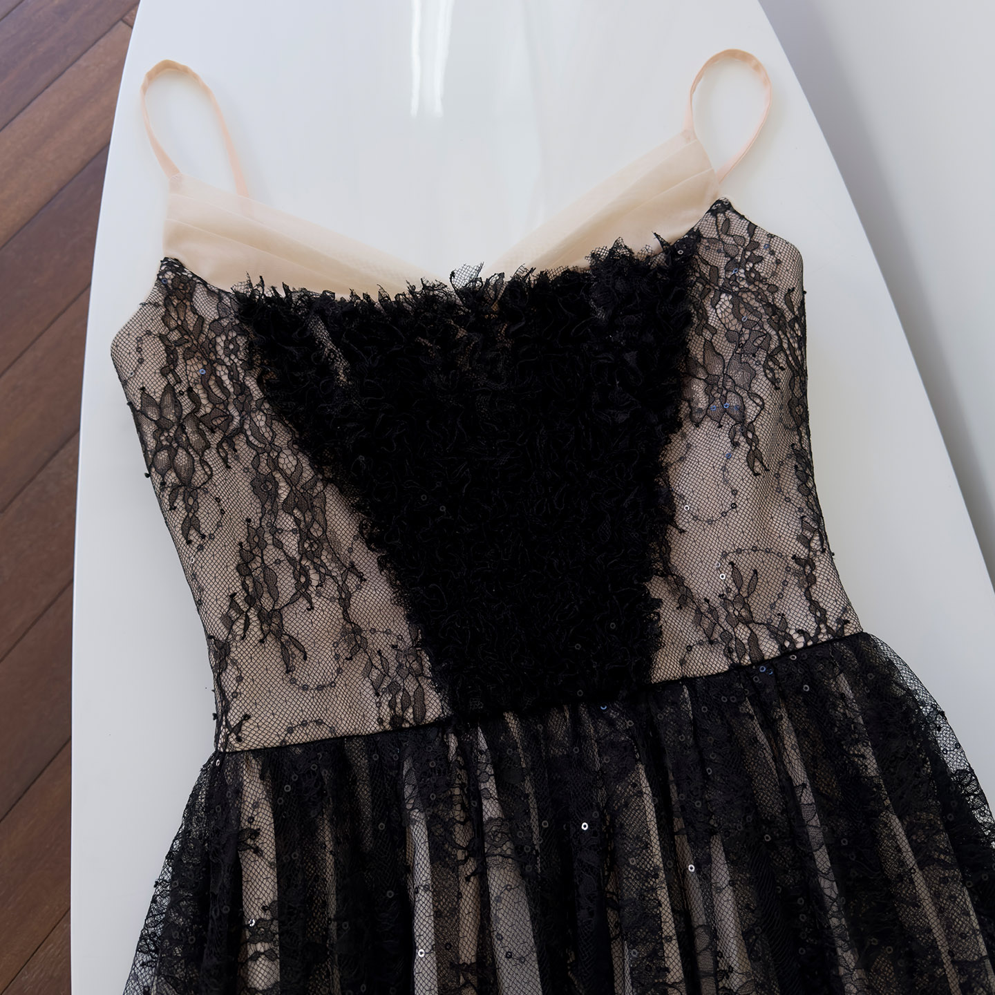 French Elegant Celebrity Style Niche Design Lace Fish Bone Spaghetti Strap Tube Long Dress, Sequin Evening Dress69594