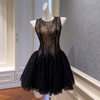 Fashion Women's Black Lace Luxury High Waist Glitter Mini Dress69606